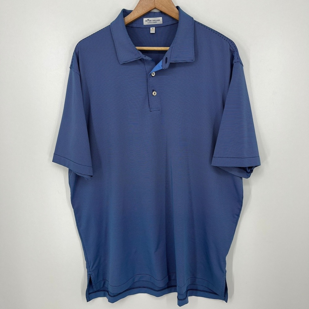 Peter Millar Summer Comfort Mens XL Blue Striped Golf Polo Shirt MF21EK11S